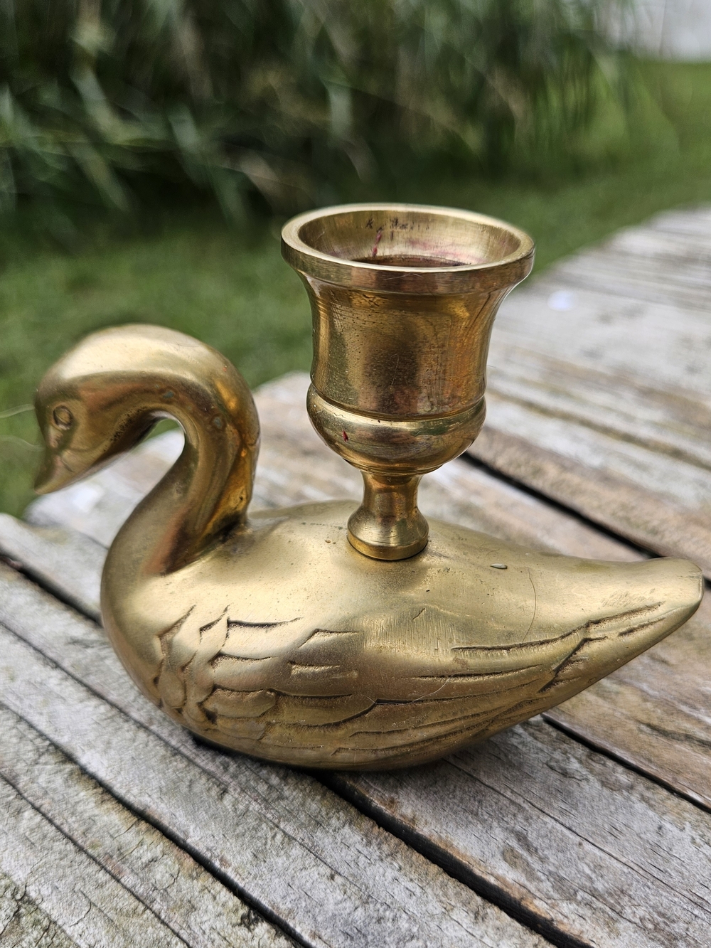 Sculpted Swan Candle Holder in Brass